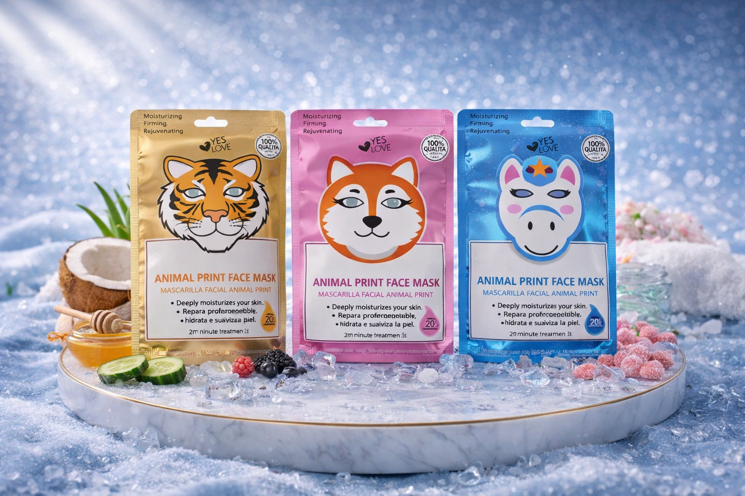 Masques visage hydratants animaux – effet glow & fun